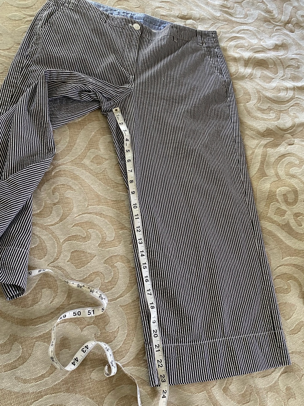 Talbots The Deck Pant Size 12 Navy White Striped Wide Leg Crop Cotton - Picture 6 of 13